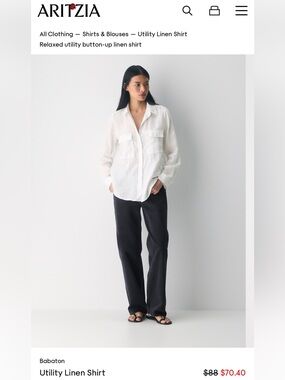 ARITZIA BABATON 100% Linen Utility Button Down White Shirt
